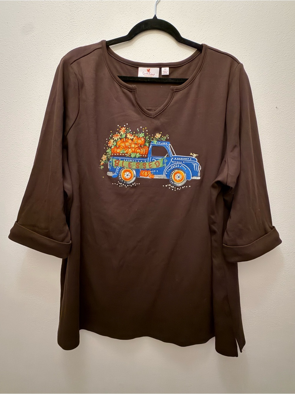 Women's Brown 'Blessed' Pumpkin Truck Tunic Top